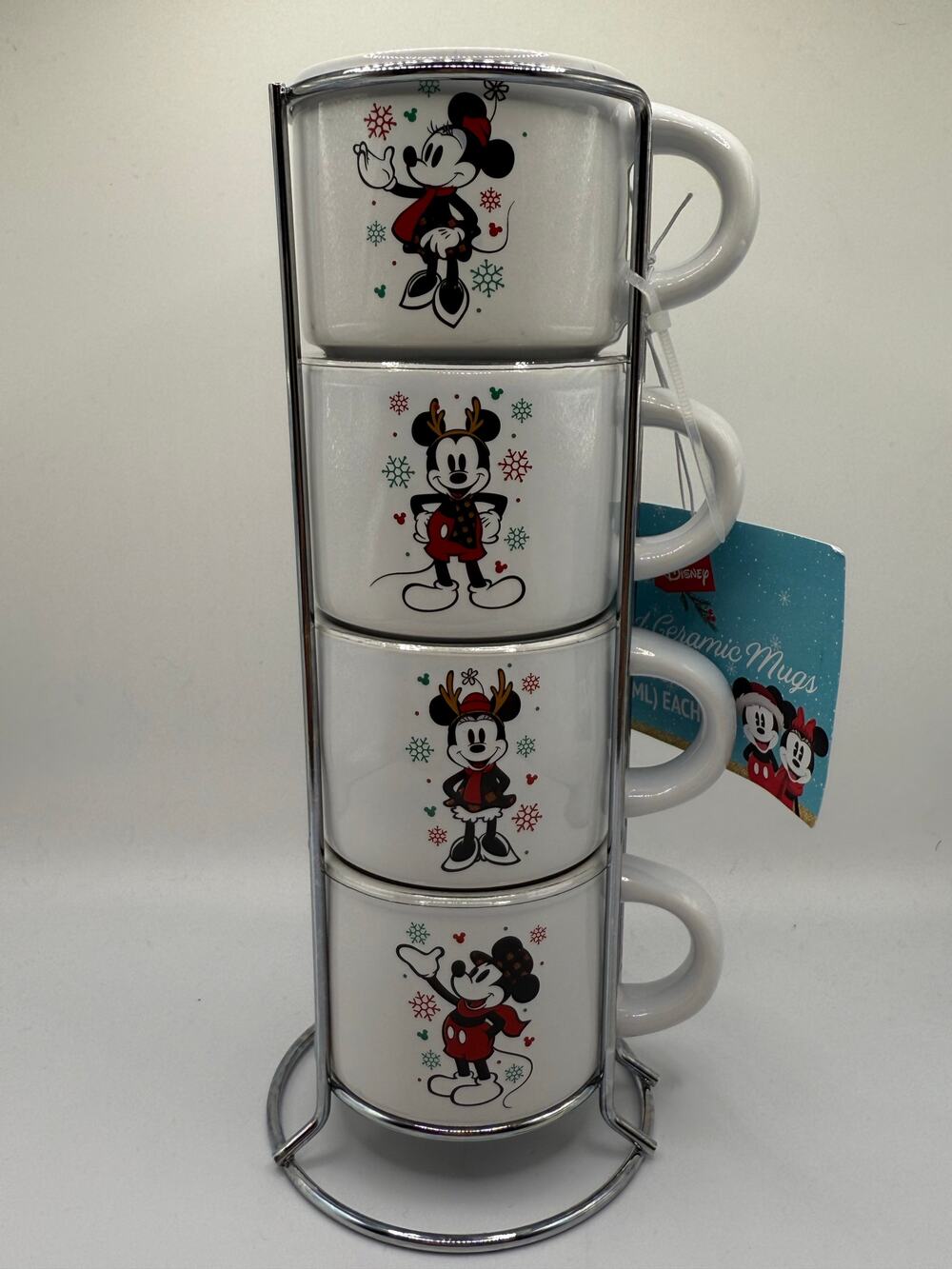 NEW Disney Holiday Mickey & Minnie Stacked Ceramic 3oz Espresso Mugs